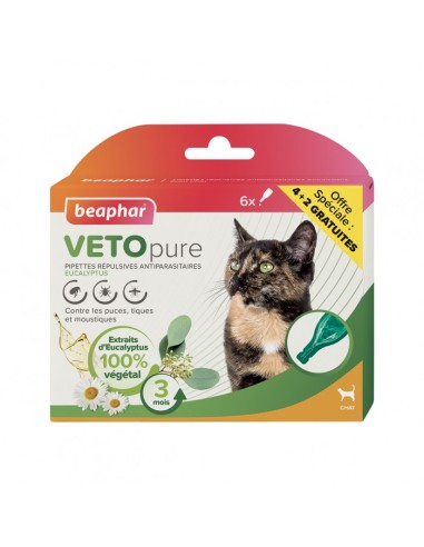 Pipettes VETOpure antiparasitaire chat 4+2 Gratuites 