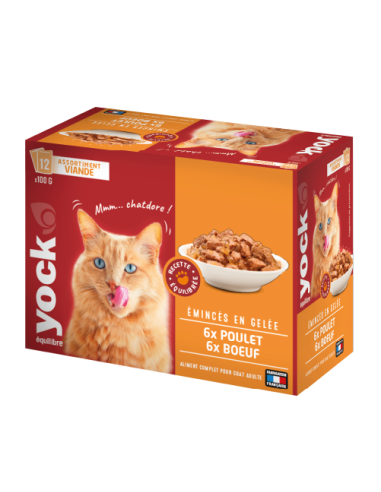 Yock Pochons Chats Adultes Viande Gelée 12x100gr