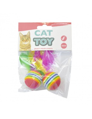 Jouet Chat Lot de 2 Balles Arc en ciel 