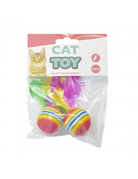 Jouet Chat Lot de 2 Balles Arc en ciel 