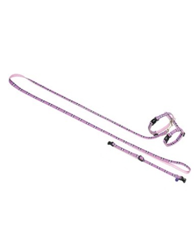 Harnais et Laisse Ecossais Chat 10mmx30/35cm Rose