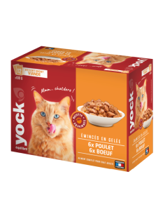 Yock Pochons Chats Adultes Viande Gelée 12x100gr